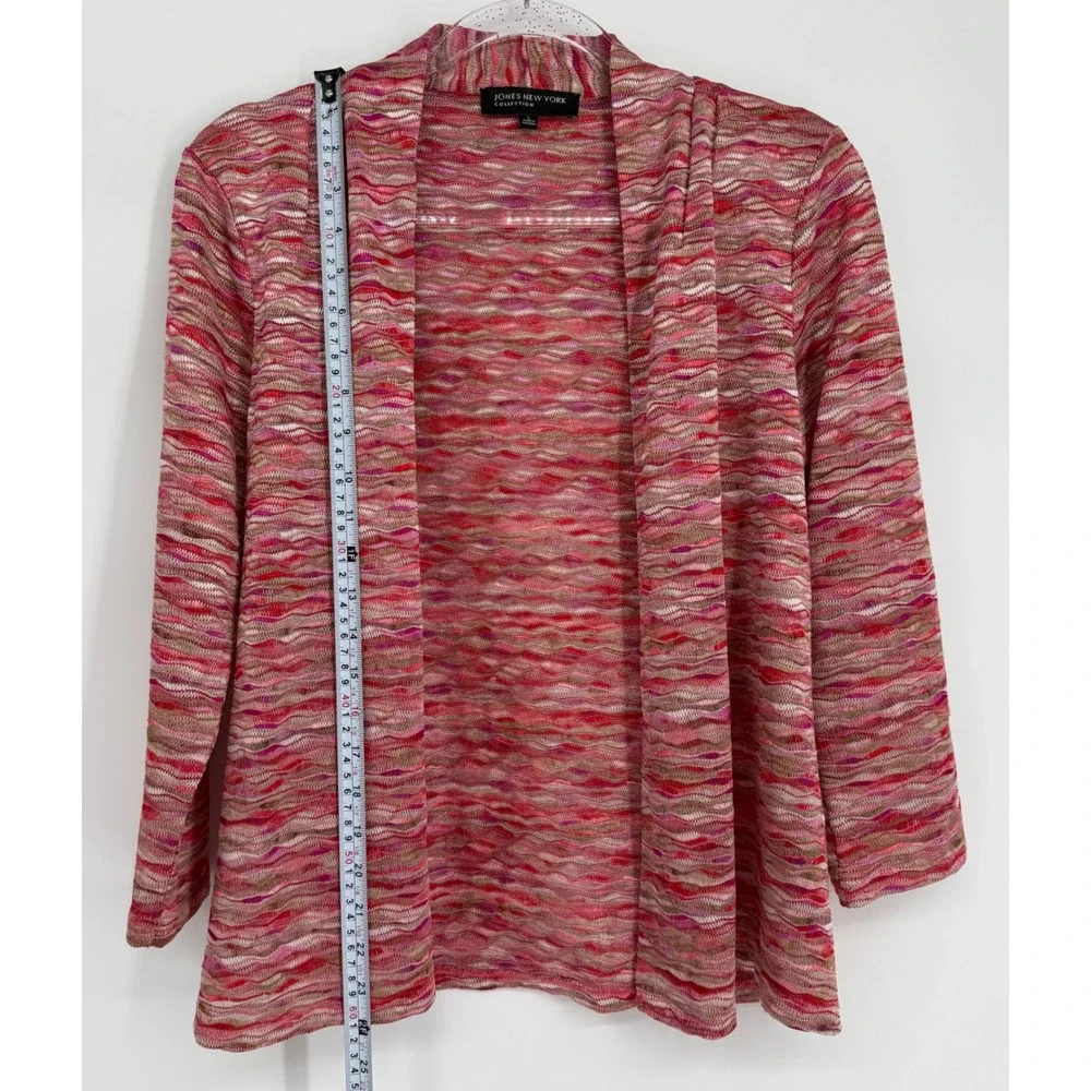 Jones New York Collection Pink Red Space Dye Open Front Cardigan Sweater Sz L